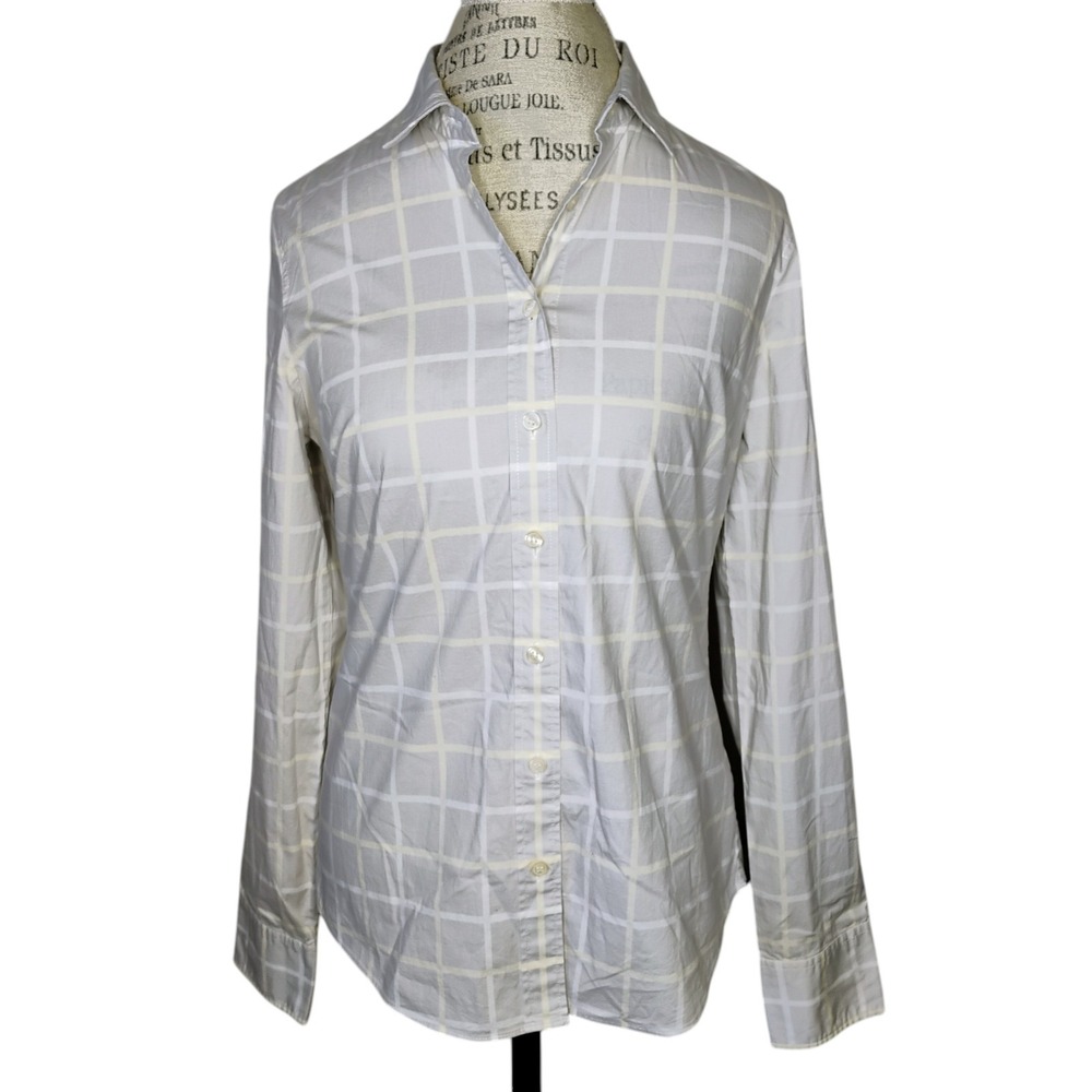 Haberdashery J Crew Shirt Womens M Windowpane Button Down Gray White Office Work